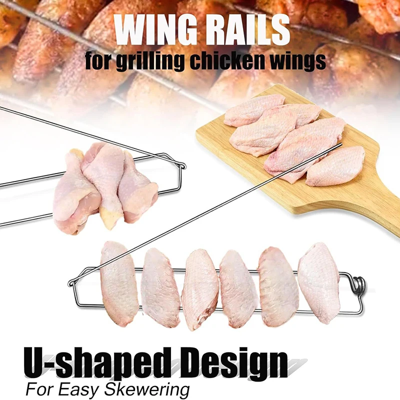 1Pcs Clamping Wing Rails For Grilling Chicken Wings, Flat Chicken Wing Fork, BBQ Grilling Tools Set