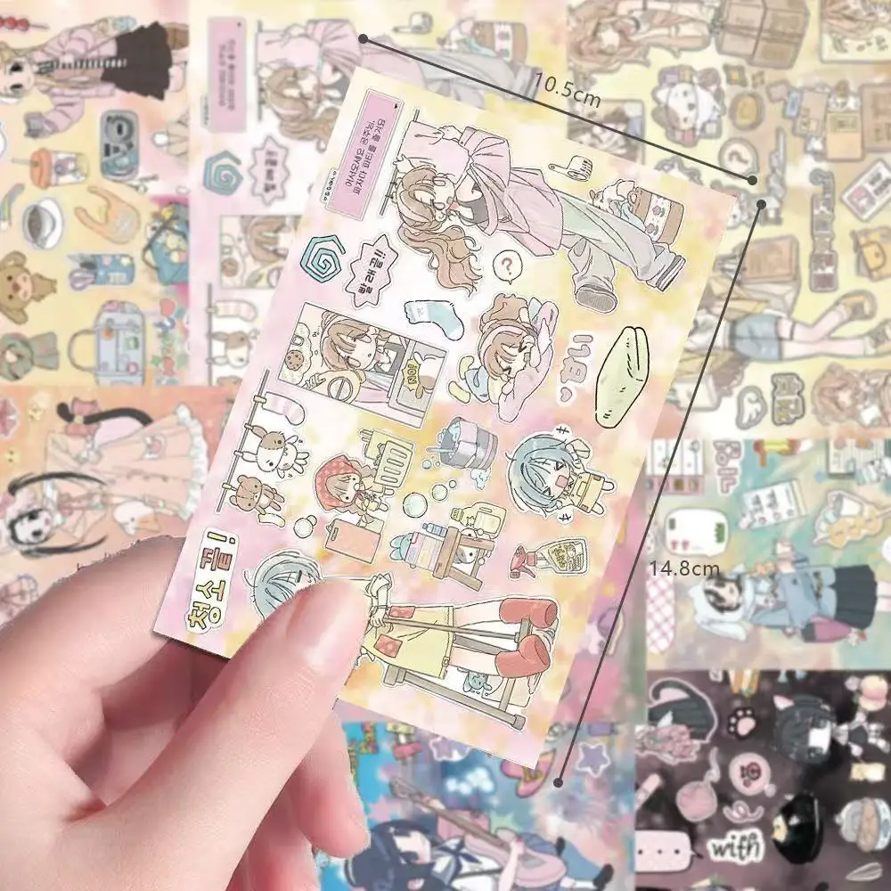 Korean New Anime Girls' Multi Ins Diary Cut Film Sticker Funny Simple Creative Style Premium Collage Material Sticker Cute Gift