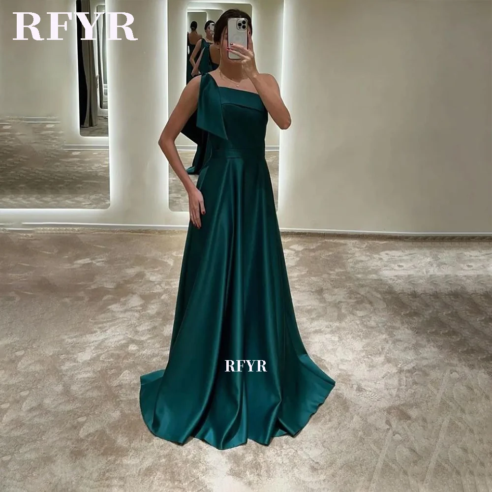 

RFYR One Shoulder Evening Dress Maxi Satin Party Dress with Straps فستان سهرة Arabic Floor Length Prom Dresses Vestido De Novia