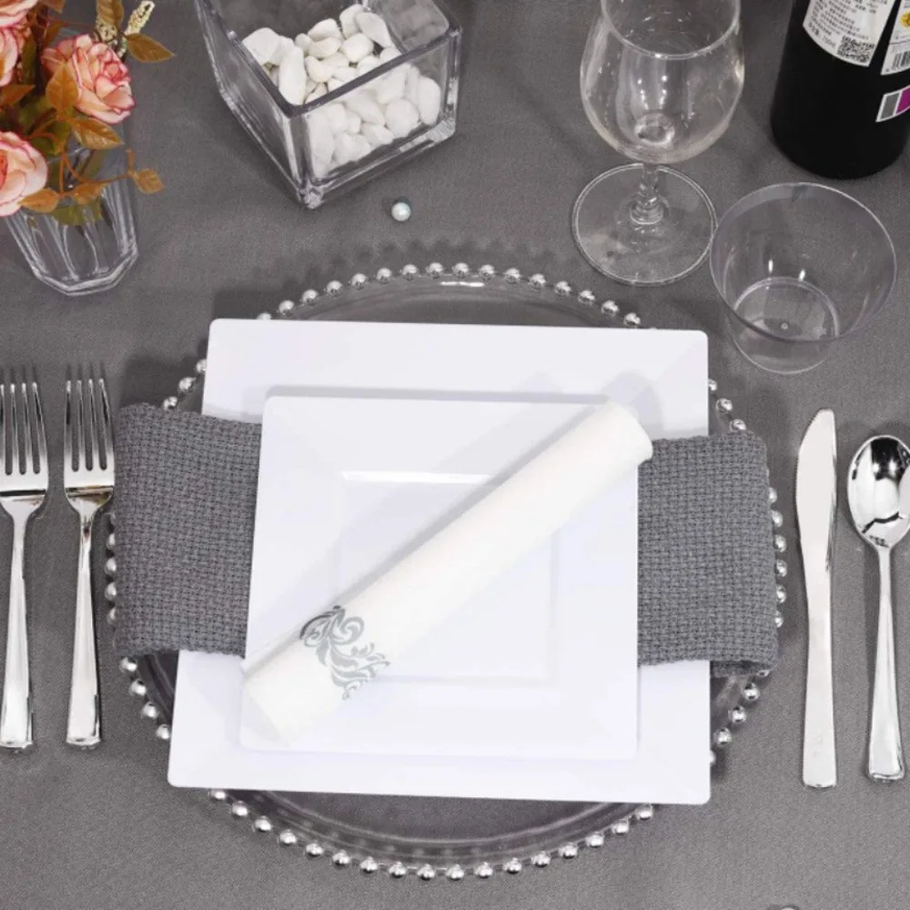 

10Pcs Kitchen Tableware 6.5/9 in White Square Plate Hard European Style Party Appetizer Plate Plastic Dessert Dish Wedding