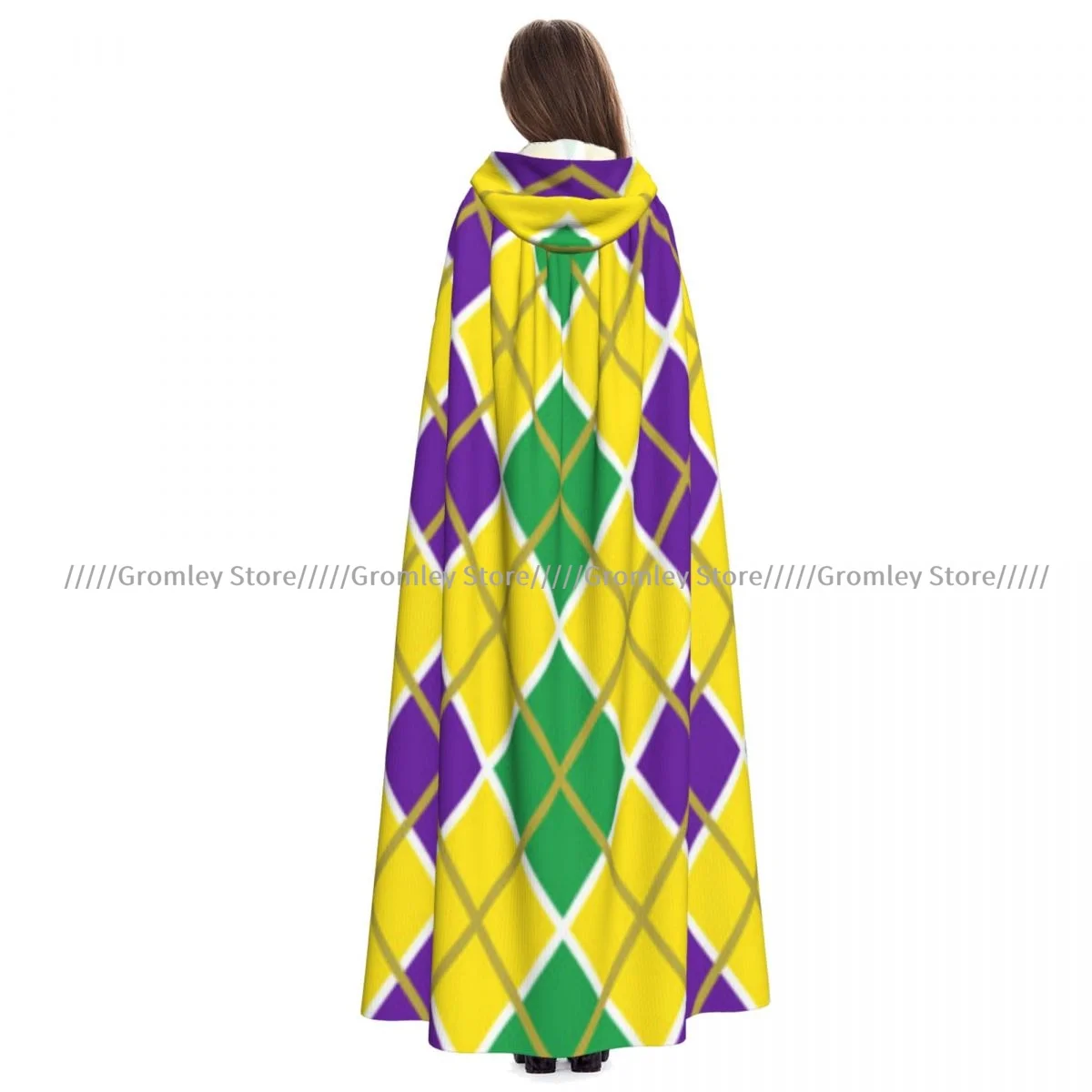 

Mardi Gras Print Witch Cloak Hooded Cosplay Costume Halloween Adult Long Party Cape