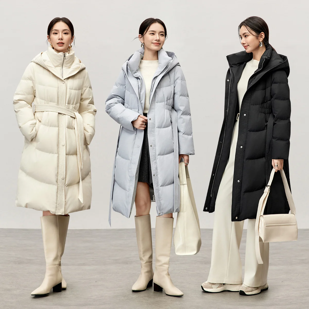 Sentubila longo para baixo casacos puffer feminino 2025 inverno com capuz suporte pescoço grosso quente com cinto pato para baixo casaco feminino outerwear w44y57030