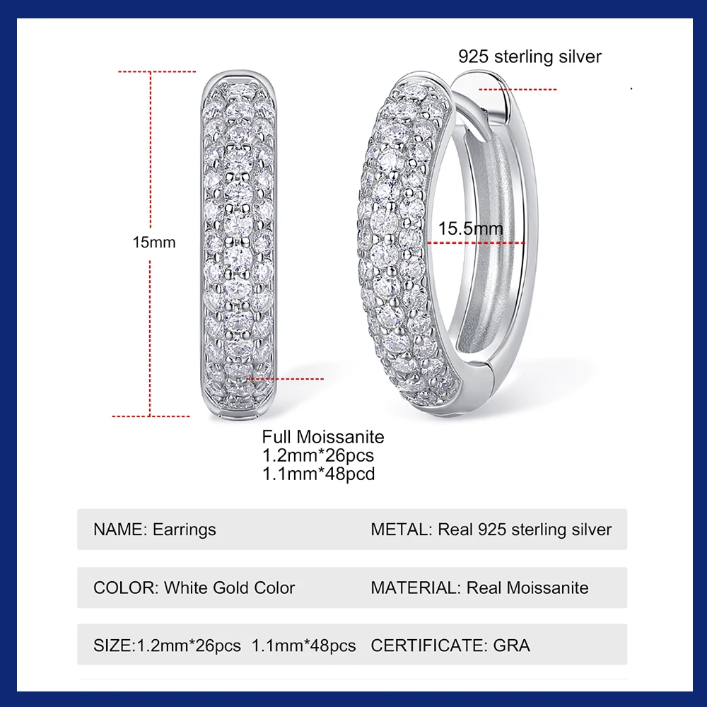 Moissanite Hoop Earrings for Women 18K Real Gold Plated Sterling Silver Hypoallergenic Lab Created Diamond Huggie Earrings