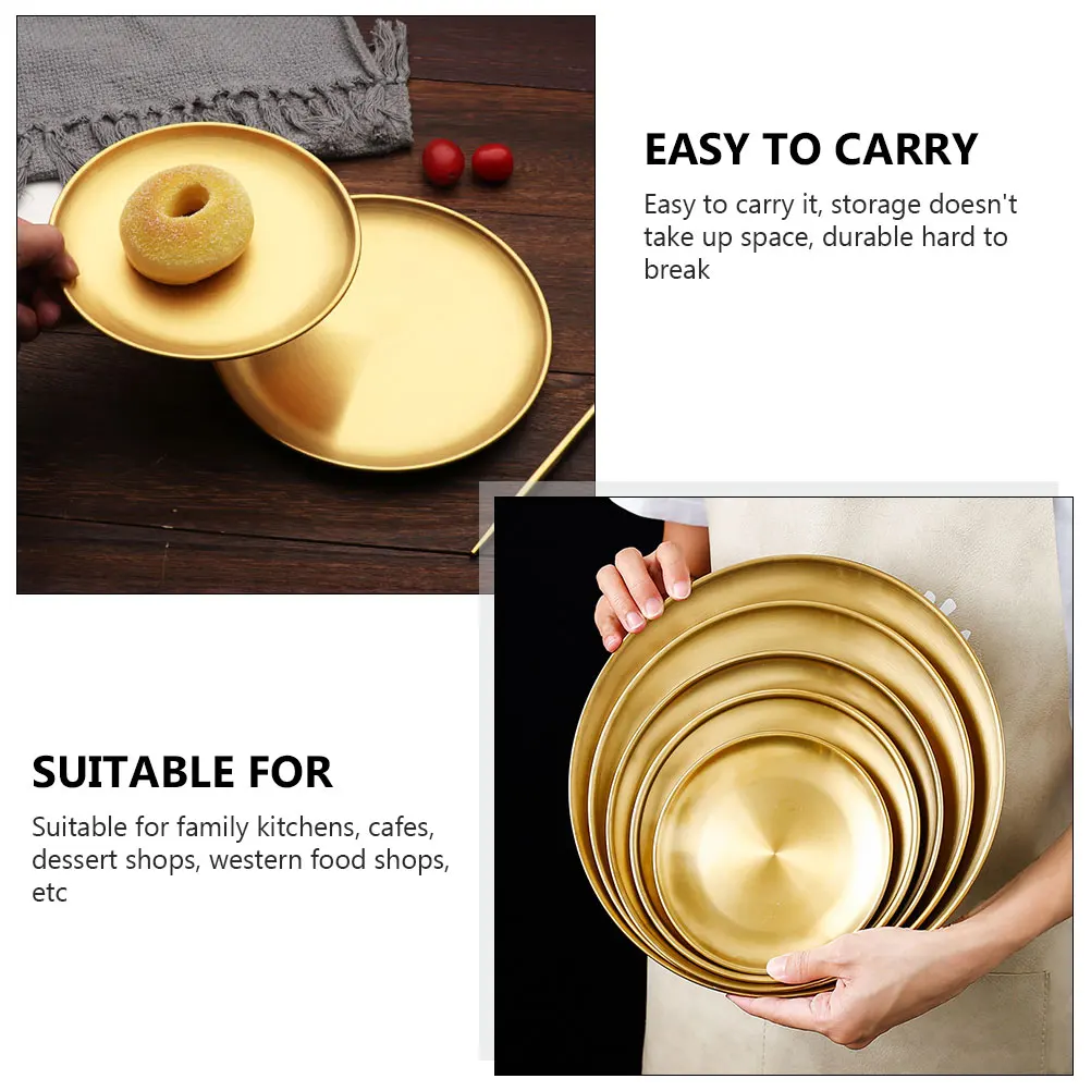 

Makeup Set Cafe Tray Banquet Food Round Stainless Steel Outdoor Dinnerware Serving Plate