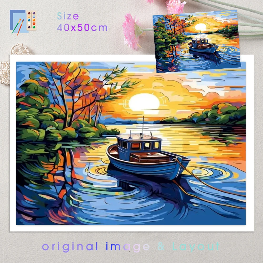 PhotoCustom Oil Paint By Numbers Natural Dusk Landscape On Canvas Diy Frame Picture By Number Kits For Adults Home Decoration