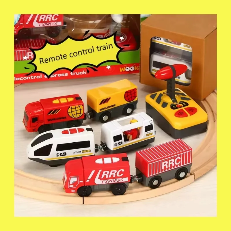 Juego de tren eléctrico RC, juguetes para niños, coche fundido a presión, juguete apto para vía de tren de madera estándar, batería de ferrocarril, juego de tren de Navidad