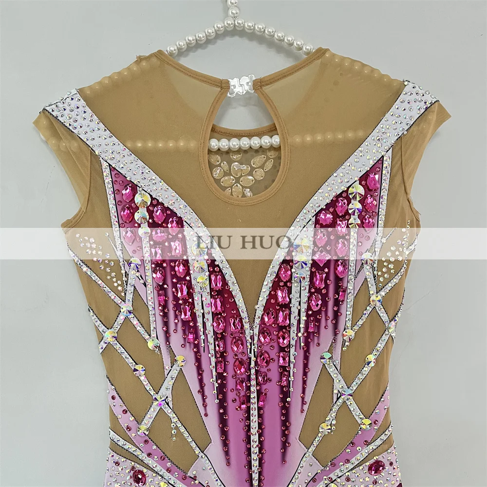 LIUHUO Rhythmic Gymnastics Leotard Customize Women Adult Girl Costume Performance Competition Dance Aerobics Jumpsuits Purple