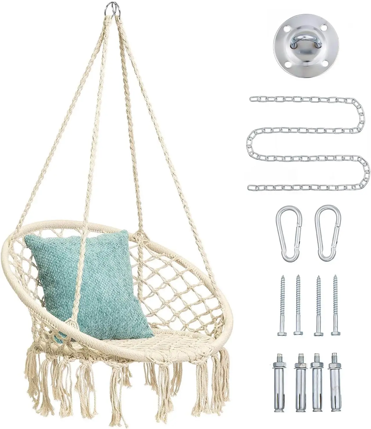 Kids Hammock Swing Chair Indoor Outdoor 230lb Capacity with Hanging Kit Off-White