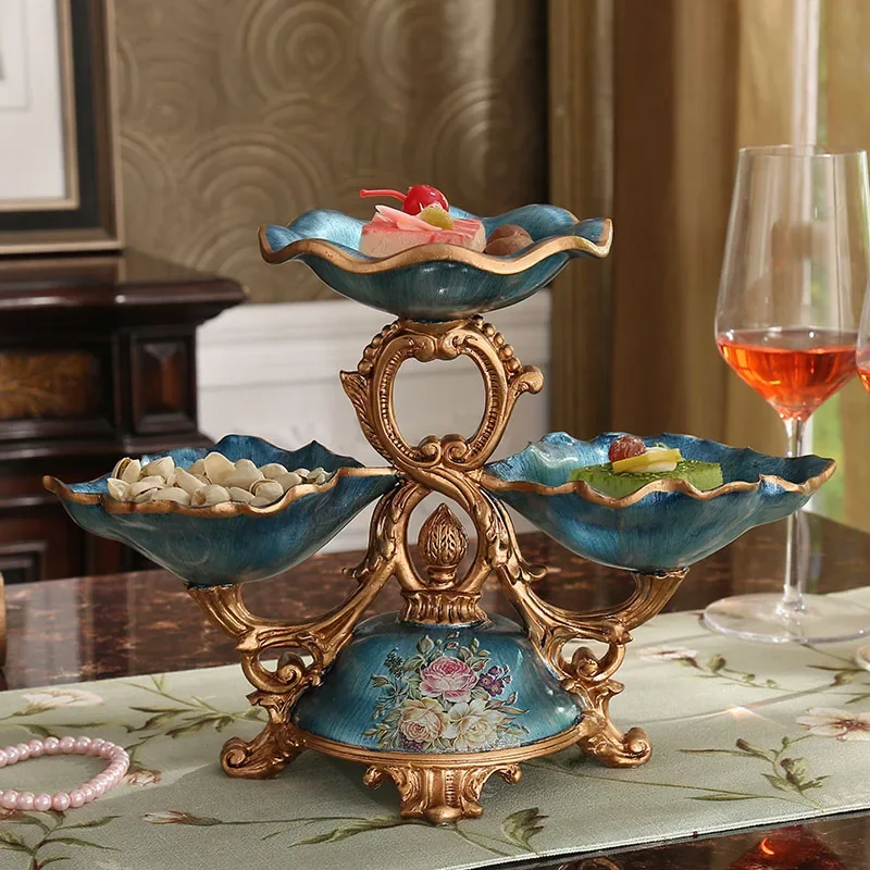 

European dried fruit plate, retro American decorative ornaments, three-point double-layer home living room creative coffee table