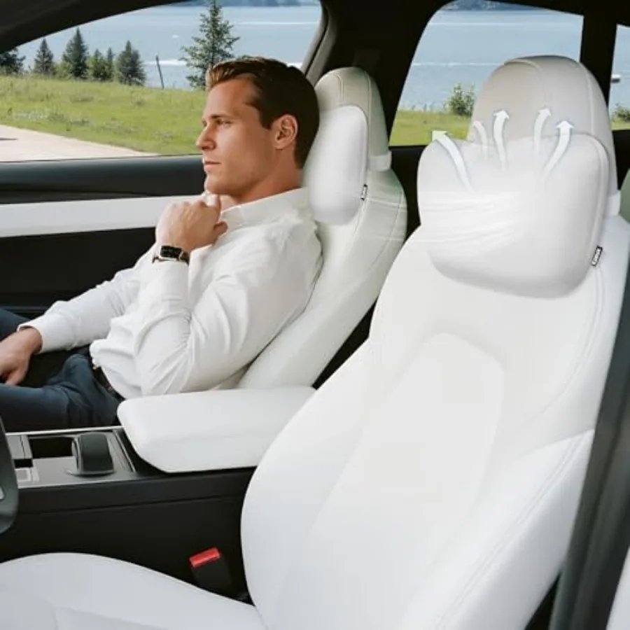 

Улучшенная подушка для шеи в автомобиль - регулируемая по высоте подушка-подголовник - подходит для Tesla Model 3/Y/S/X, высокоэластичный наполнитель из жемчужного хлопка