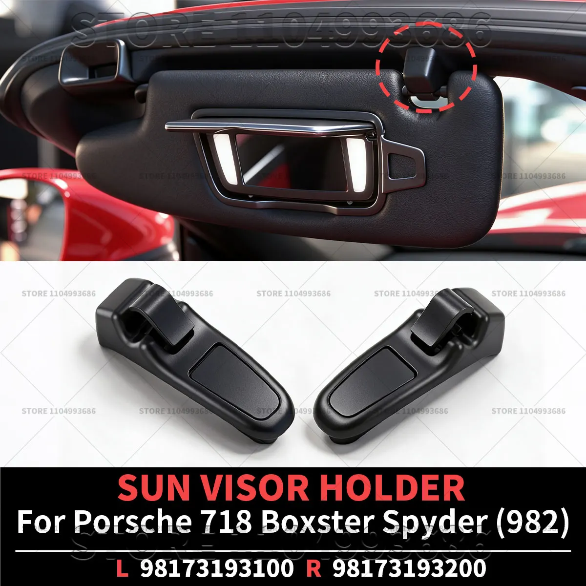 For Porsche 2017-2025 718 Boxster Spyder 982Side Sun Visor Holder Clip OEM 98173193100 98173193200 981-731-931-00 981-731-932-00