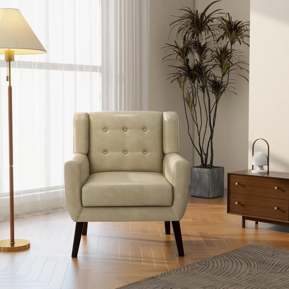 كرسي حديث من منتصف القرن - كرسي بذراعين من جلد البولي يوريثان لغرفة المعيشة، أريكة نادي منجدة مريحة، تصميم كرسي بذراعين فردي #6