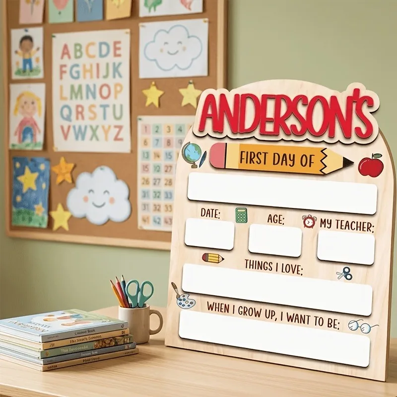 Panneau personnalisé pour le premier et le dernier jour d'école, tableau à messages réutilisable, plaque en bois à graver à la craie pour les enfants, rentrée scolaire