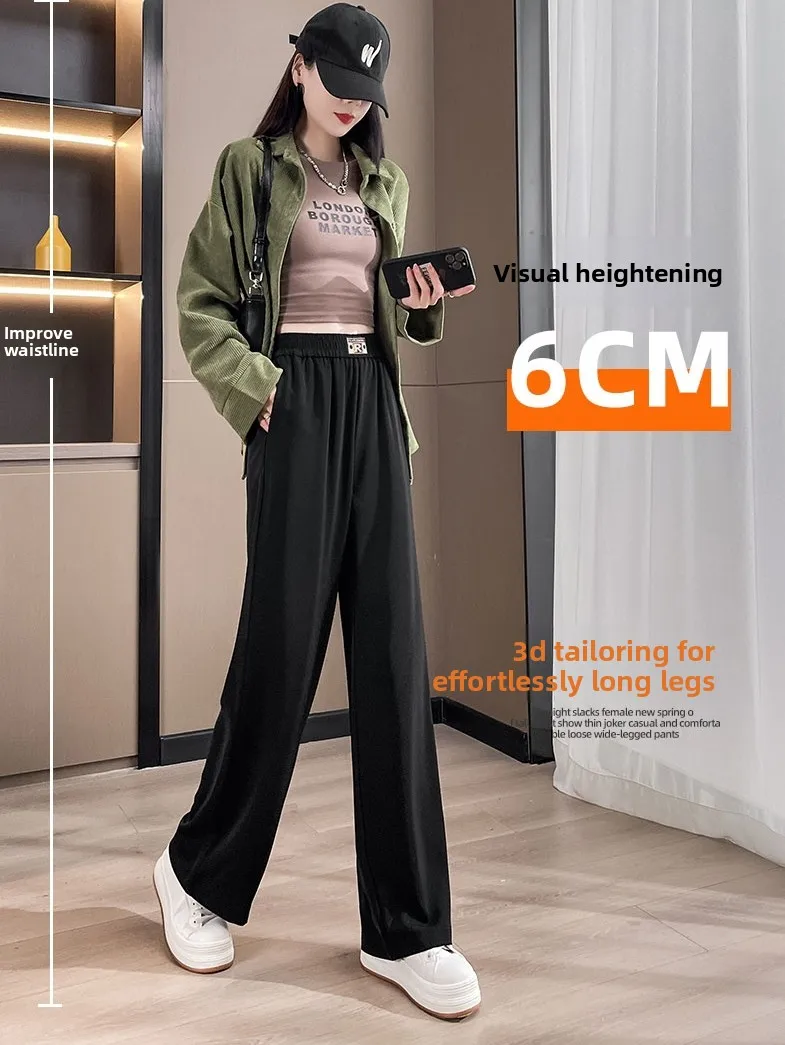 High Waist Wide Leg Pants Women's Spring Summer New Style Korean Version Slimming Ice Silk Straight Leg Loose Casual Narrow F...