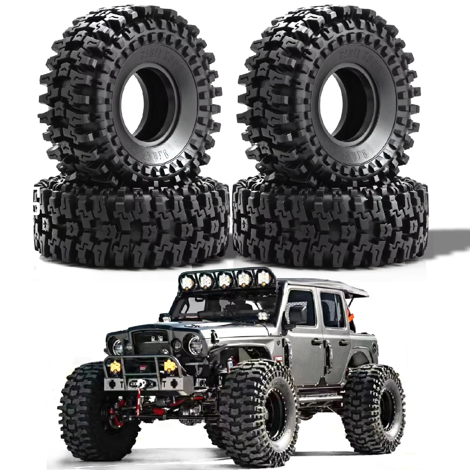 4Pcs 1.9 Inch RC Crawler Tires, Rubber Offroad Tyres Compatible with FCX10, Axial SCX10 Pro, SCX10, UTB18, TRX4, Redcat Gen8,7VS