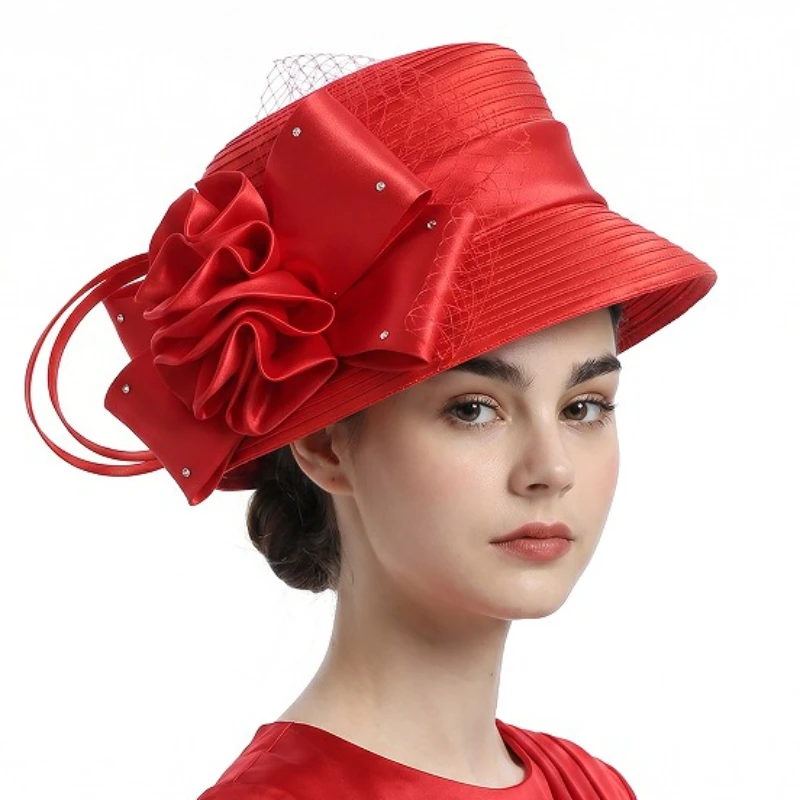 Wholesale White Black Large Straw Woven Bucket Hats for Women Summer Sun Protection Flower Chapeau Ceremonie Mariage Sombreros