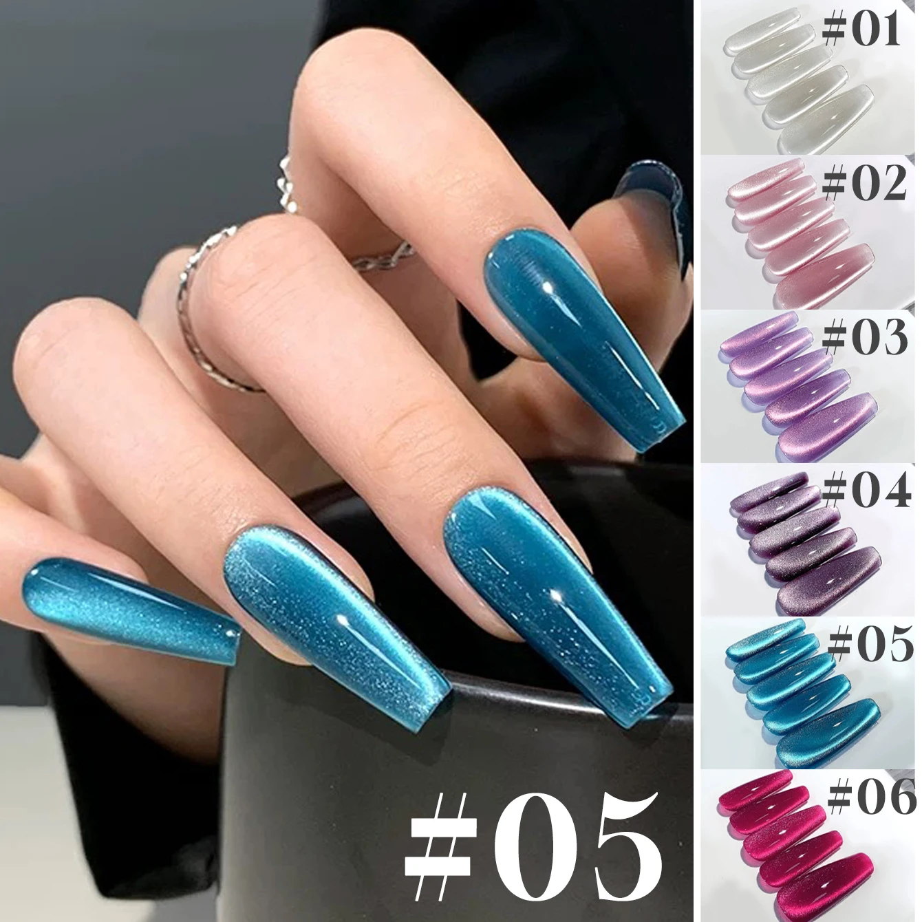 1-6PCS Glass Cat Eye Gel Nail Polish 2025 Best Selling Dragon Fruit Red Blue Purple White Velvet Glass Beads Nail Art Supplies