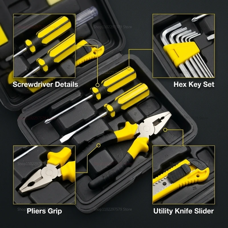 12Pcs Tool Kit with Storage Case, Portable Multi Purpose Repair Tools Set for DIY Home Workshop Garage Camping Outdoor Maintenan