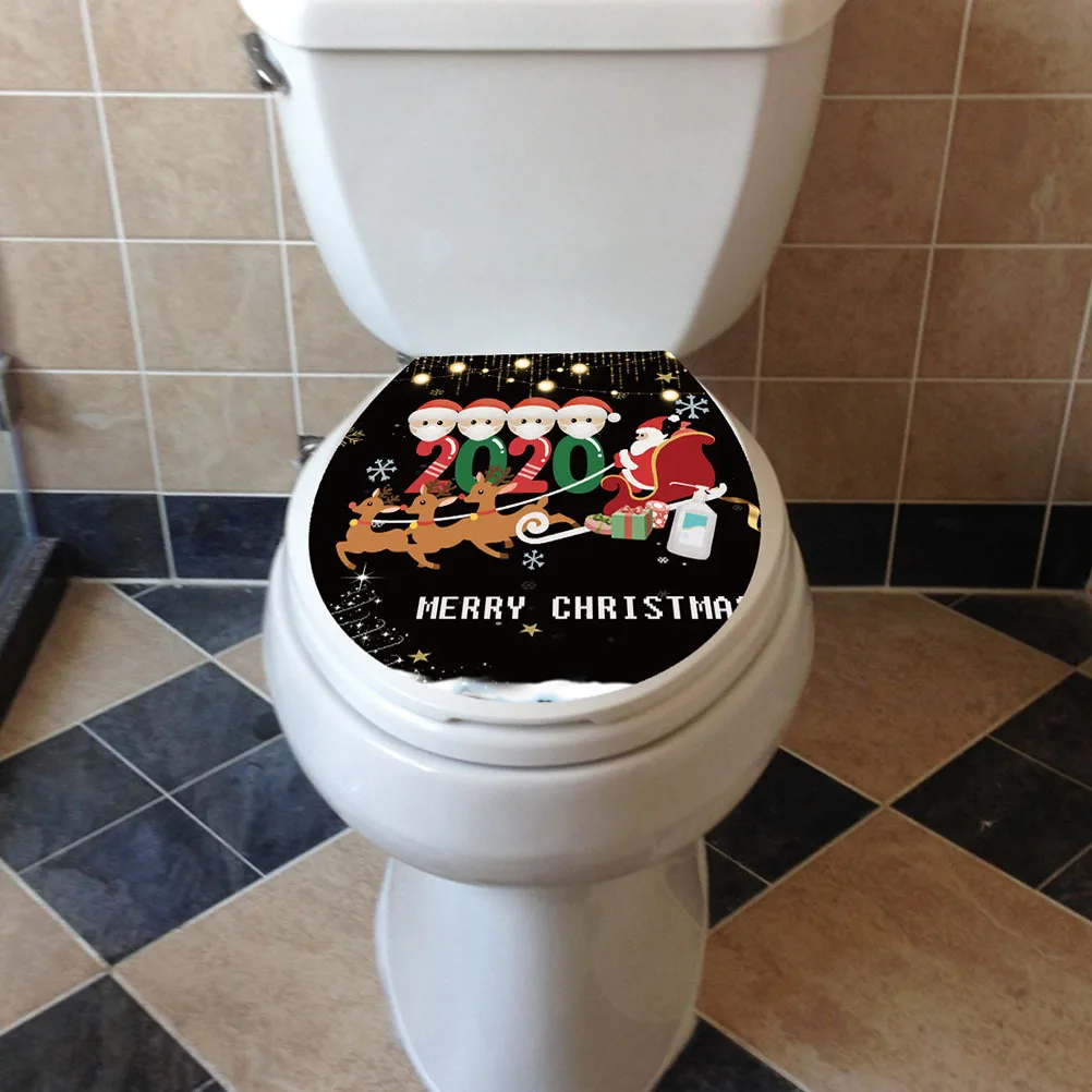 

2Pcs Christmas Toilet Sticker Cute Cartoon Pattern Bright Merry Xmas Decor for Walls Tiles Glass Furniture Surface