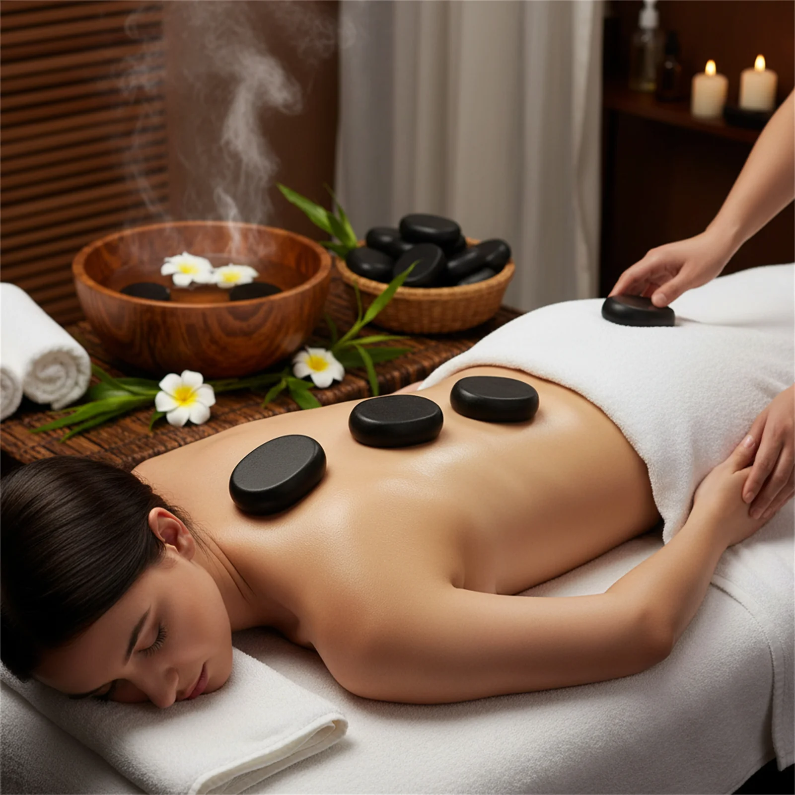 4PCS Basalt Massage Stones Natural Smooth Hot Stone for SPA Massager Beauty Salon Care Muscle Relaxation massage tools