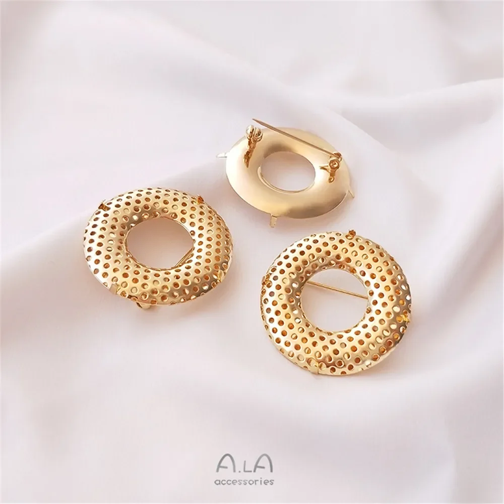 

14K Gold Color Plated ring disc rotating safety brooch circular doughnut micro hook garland beads DIY accessories