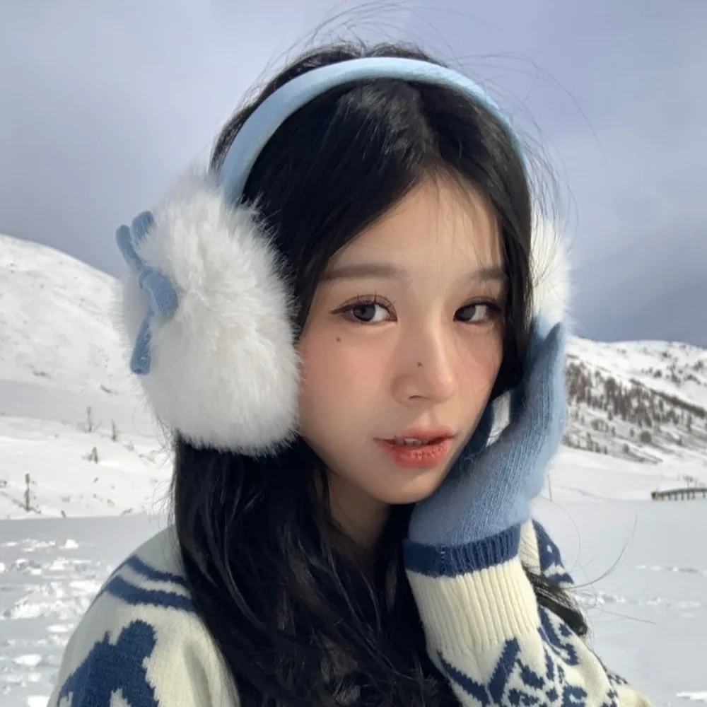 Удобные утолщенные плюшевые наушники с бантом, ветрозащитные эластичные милые наушники, сохраняющие тепло, незамерзающие теплые наушники для верховой езды