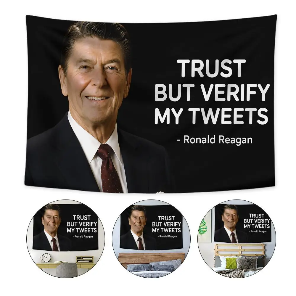 

Ronald Reagan Trust But Verify Tapestry Custom Home Living Room Bedroom Wall Decor Wallpaper Backdrop Cloth With Clips