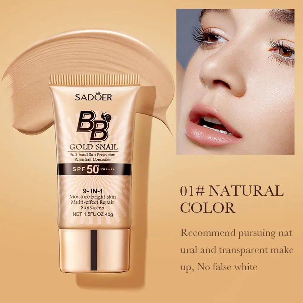 40G Spf50 + Gouden Slak Zonnebrandcrème Bb Crème Vloeibare Gezichtsbasis Make-Up Gezichtscrème Concealer Waterdicht Bb Whitening Pa +++++