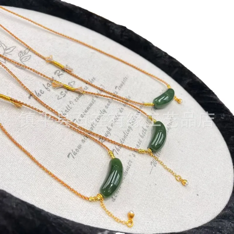 pendant, Hetian and green twisted tube collarbone chain, Lulutongshi jade neck 5