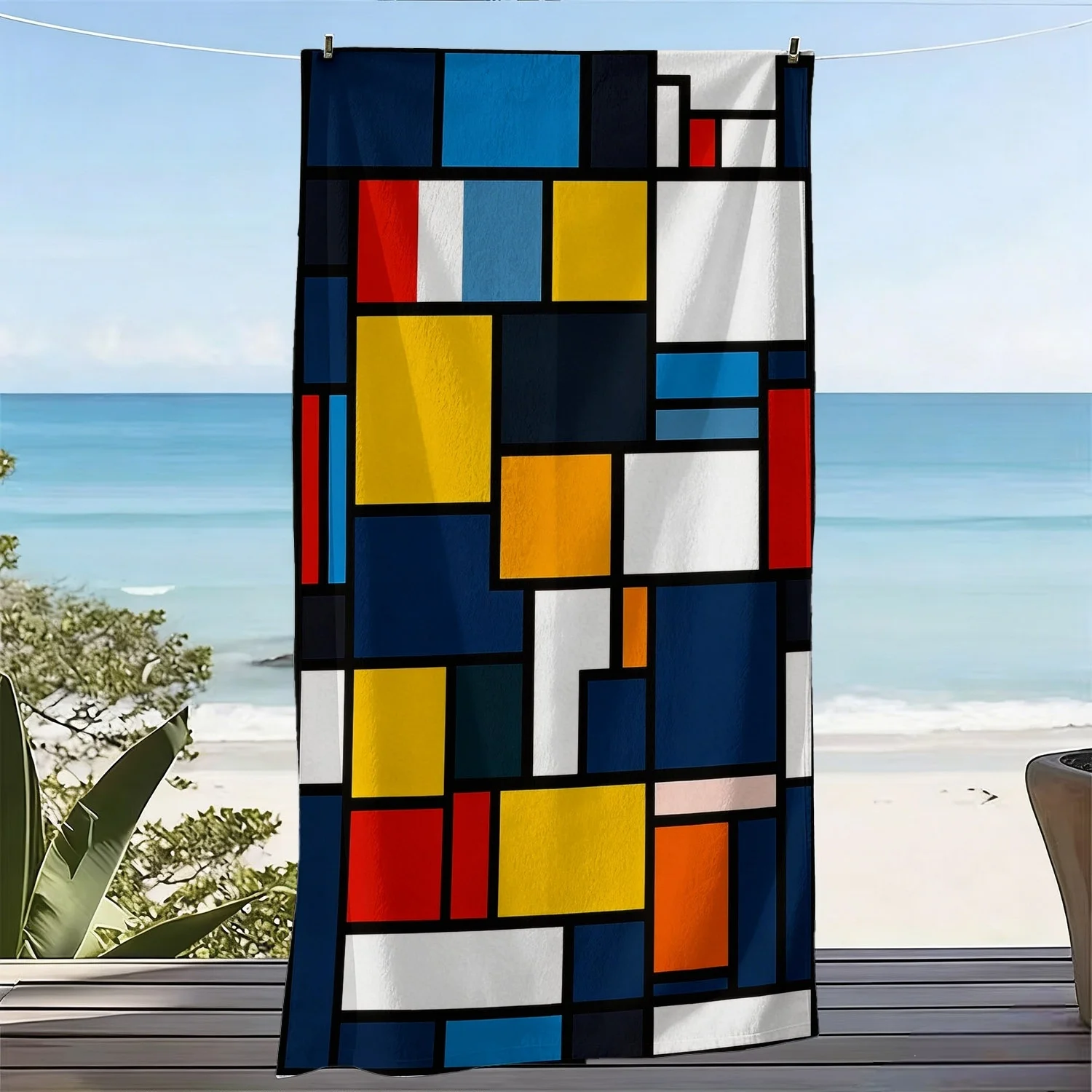 

Mondrian Geometric Beach Towel Single Sided 2D Print Quick Dry Microfiber Towel for Beach Pool Bath Modern Art Aesthetic Vibe