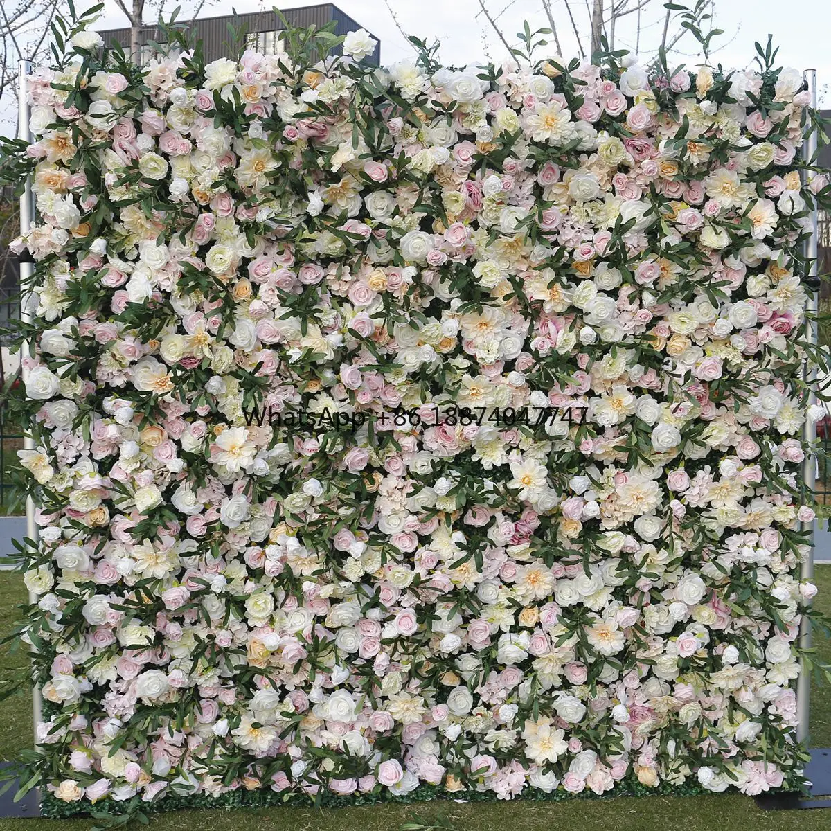 

4ft x8ft Custom 5D Roll Up Cloth pink Flower Rose Wall Decor Fabric Wedding Artificial Silk Flower Wall Panel Backdrop