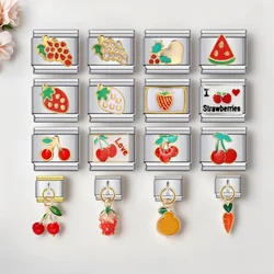 Italian Charm Bracelets Y2k Fruit Cherry Strawberry Watermelon Grape Charm Links Fit 9mm Stainless Steel Bracelet DIY Jewelry