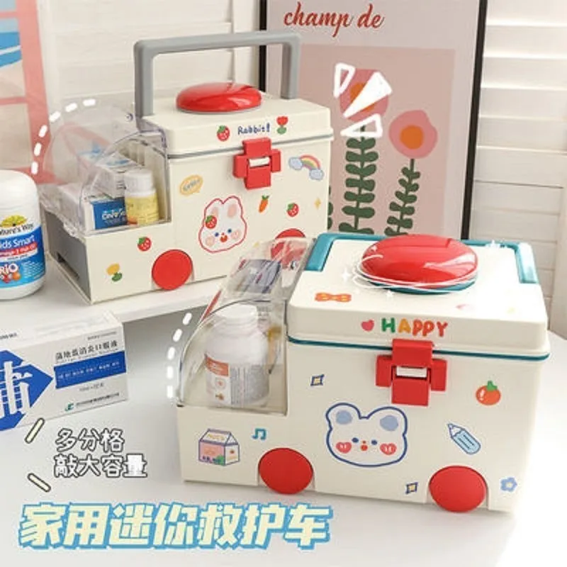 Scatola Organizer per medicinali di grande capacità a forma di ambulanza Kit di pronto soccorso portatile contenitore per medicinali scatola per Kit