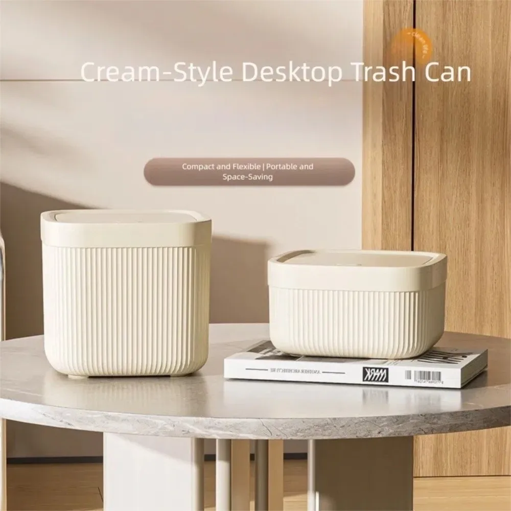 

Durable Square Mini Trash Can Press Type with Golden Border Desktop Bin Quiet Close with Lid Desk Storage Box Home