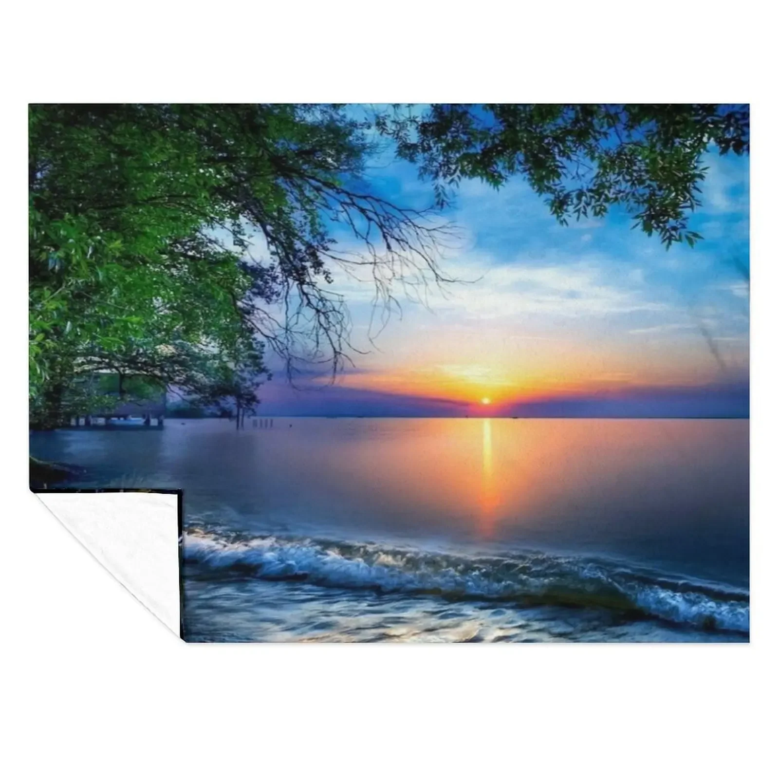 

Blue ocean sunset Throw Blanket for sofa Softest decorative Flannels Blankets