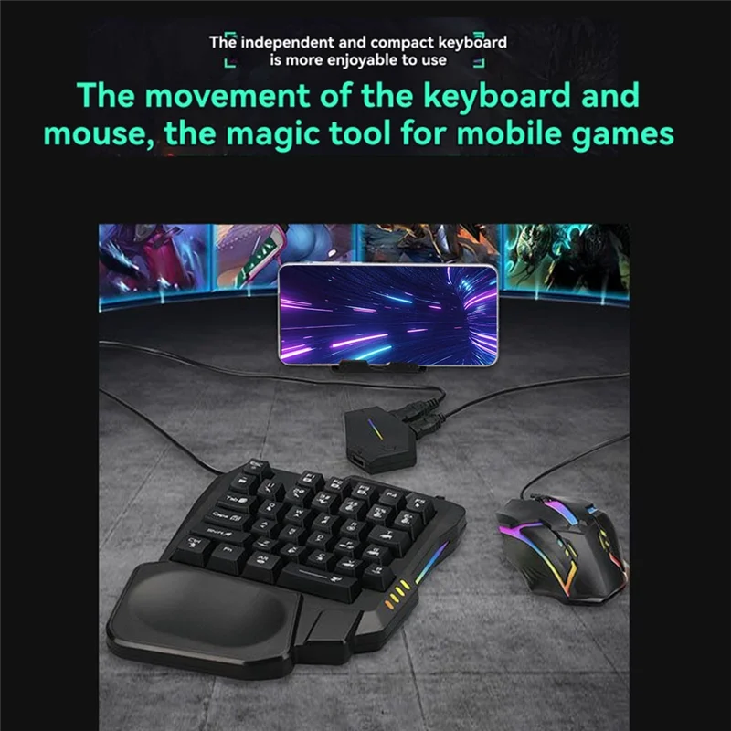 AU67-For PUBG 35Key Ergonomics RGB لوحة مفاتيح الألعاب + لوحة المفاتيح والماوس محول + ماوس 5 في 1 مجموعة ألعاب الهاتف المحمول