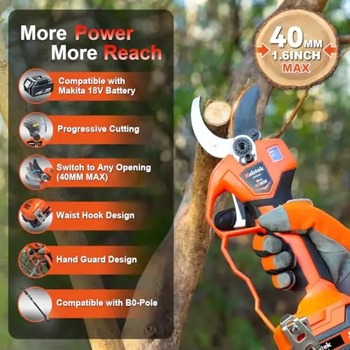 2-in-1 Electric Pruning Shears 21V 40mm with Extendable Pole KST 1.6Inch Cordless Pruner, Telescopic Pole 4.2-8.2 ft Extension