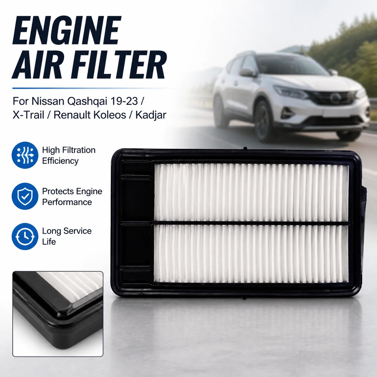 2.0L Engine Air Filter High Efficiency Replacement For Nissan Qashqai 19-23 X-Trail Renault Koleos Kadjar Auto Parts