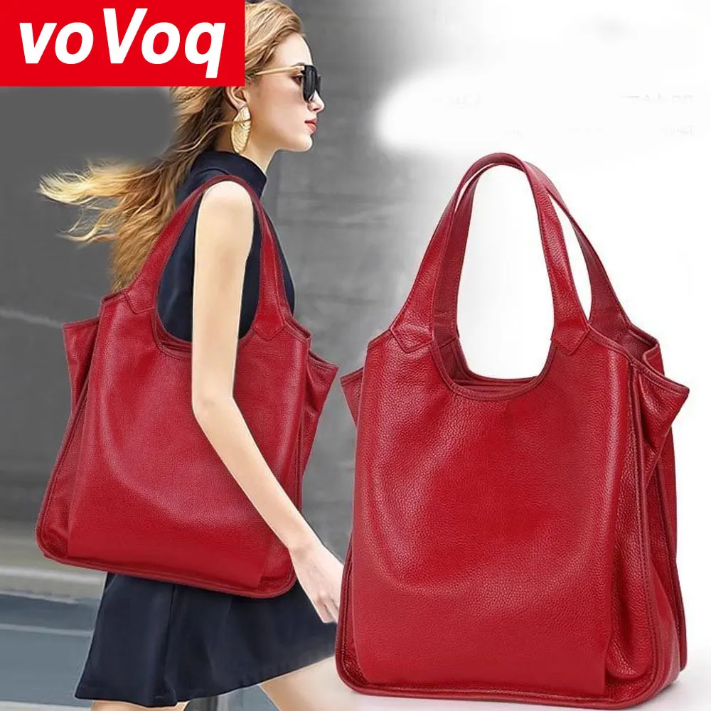 

New Soft Leather Fashionable Red Bag with High-end Feel, Large Capacity Women's Hand-held Shoulder Bag, Office Lady Bag