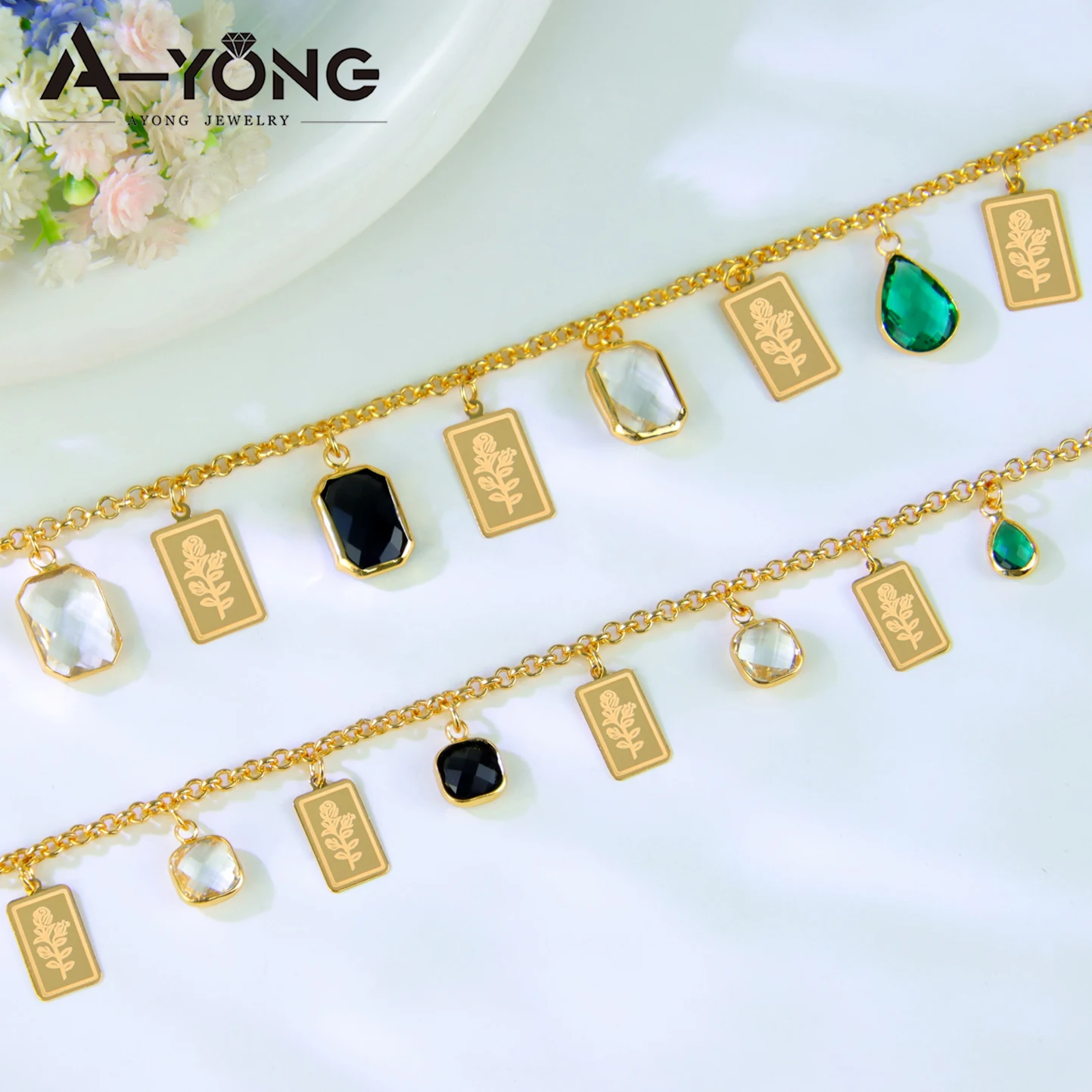 Nigerianisches Brautschmuck-Set 21k Vergoldet Arabische Farbige Quadratische Zirkonia-Halskette Algerischer Islamischer Modeschmuck für Frauen – Detail 9