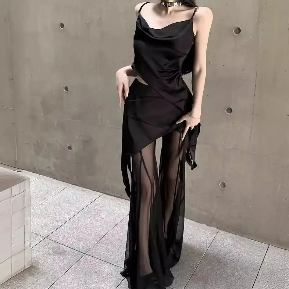 

Suit Irregular Camisole Tops Ribbon Sexy Hakama Sets Korean Woman Clothes Outfits Fashion Royal Sister 2 Piece Set Women