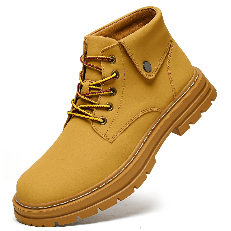 

2025 New Men's Big Yellow Boots Durable Anti - Skid Sole High - Top Chunky Sole Winter Fleece Lined British Work Boots Motorcycl