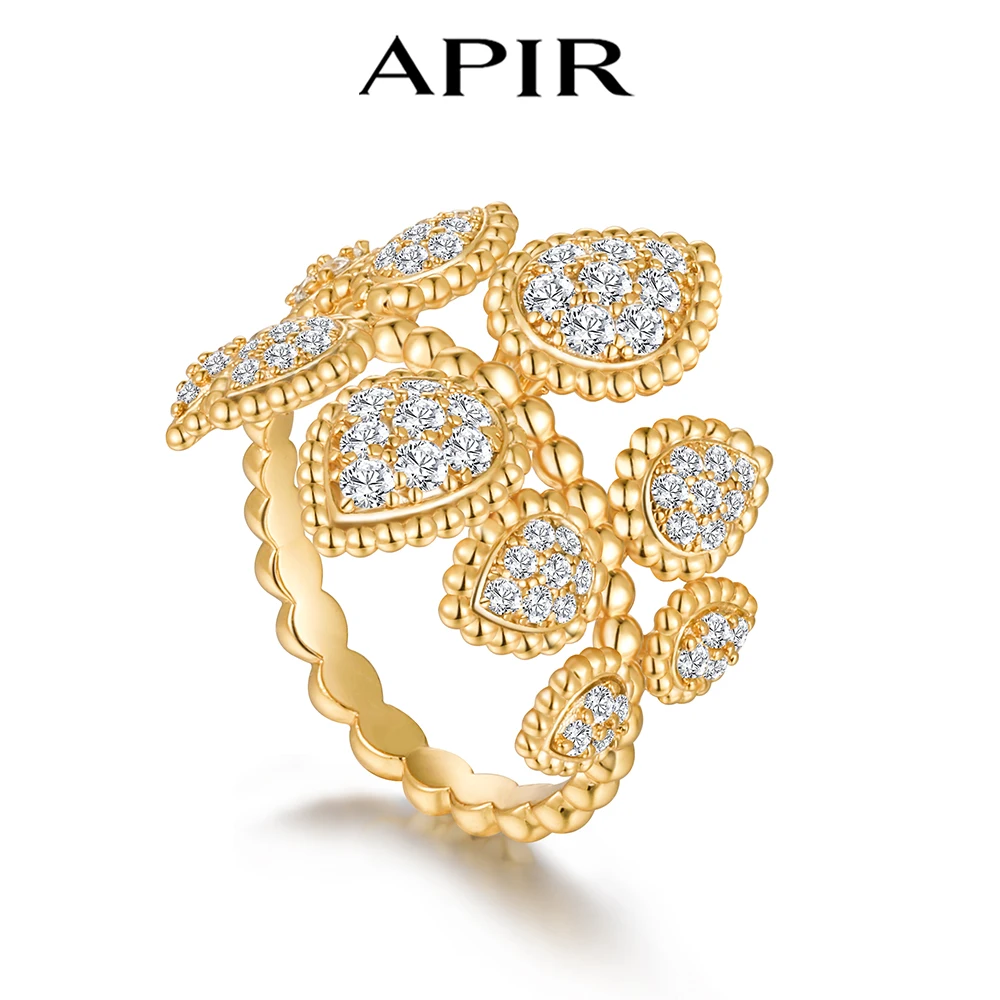 

APIR 18-каратное позолоченное богемное кольцо с каплями воды 5А, кольцо с цирконом, кольцо в форме десять капель воды, женское кольцо с изысканным ювелирным кольцом
