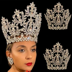 Levery Large Rhinestone Crown Tiara Fashion Hair Accessories Luxury Headband Big Crystal Bridal Crown Women Jewelry for Miss