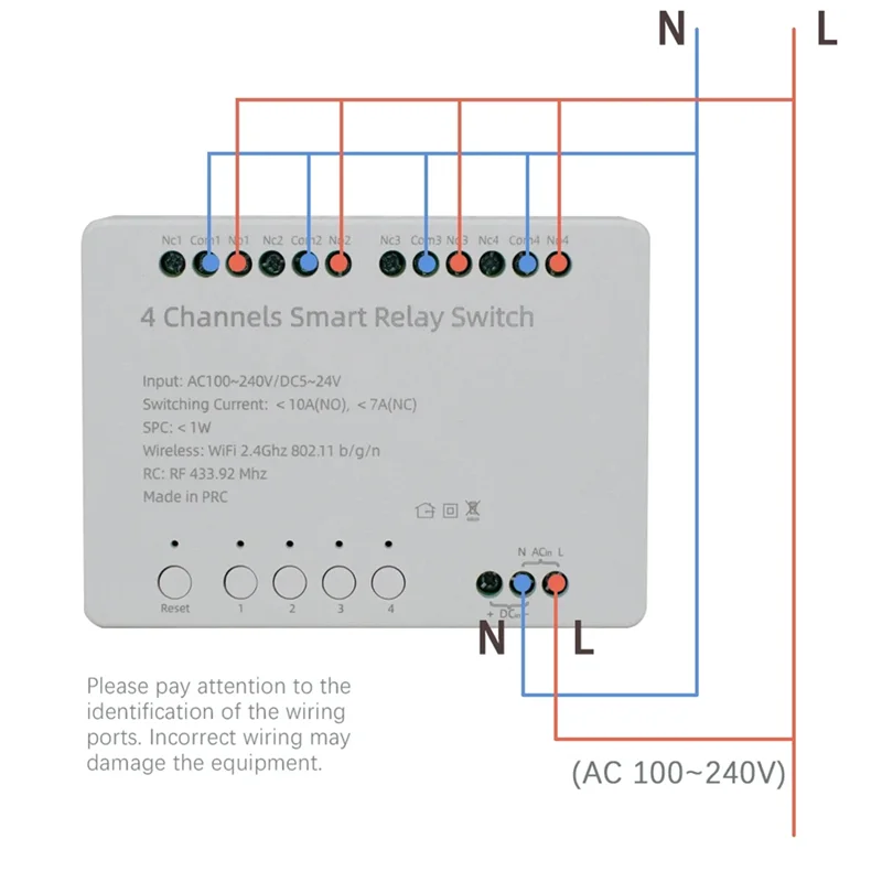 B50B-Tuya Wifi 4 Channels Smart Switch Module 10A Relay AC 100-240V DC 5-24V Intelligent Automation Controller