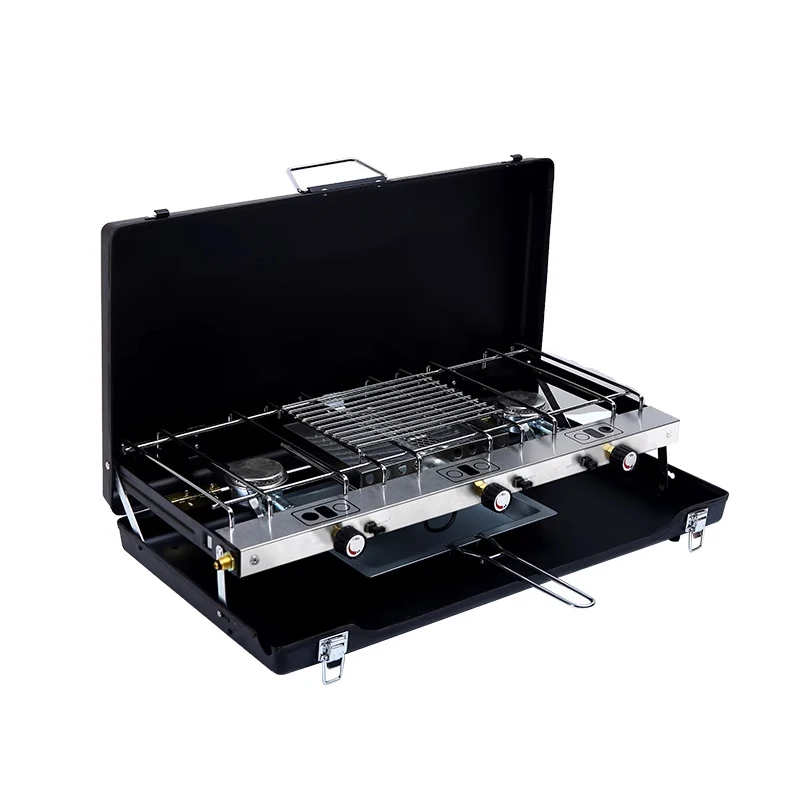 في الهواء الطلق موقد غاز مزدوج الموقد خزان الغاز الشواء موقد غاز شرسة النار مزدوجة الموقد كاسيت موقد طوي قوة النيران الكبيرة du