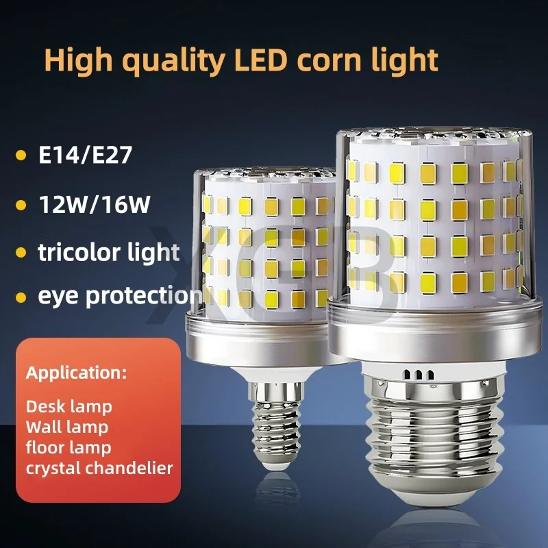 10pcs/lots LED E14 E27 Corn Lamp 12W 16W 220V 110V Strong Light Corn Candle Bulb 3 Color Lamp Holder Home Emergency Lighting