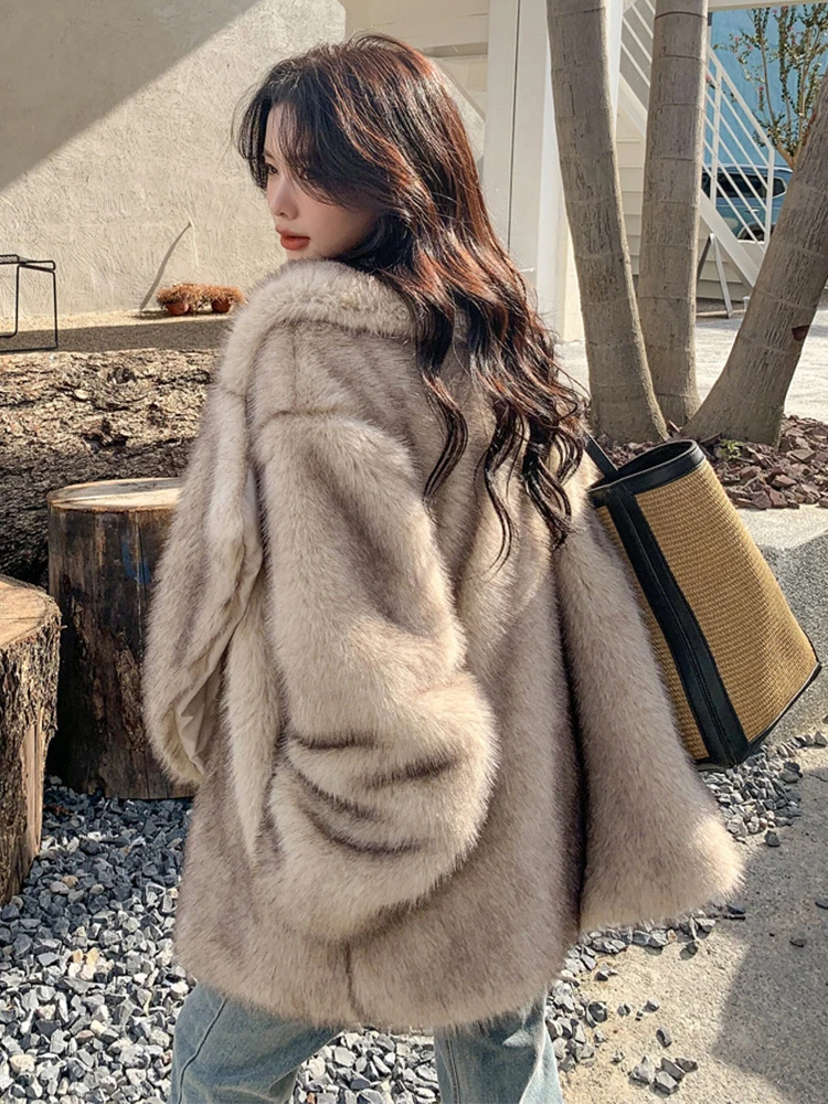 Winter Loose Casual Thick Warm Soft Hairy Faux Fur Coat Women Luxury High Quality Furry Fluffy Jacket Korean Fashion