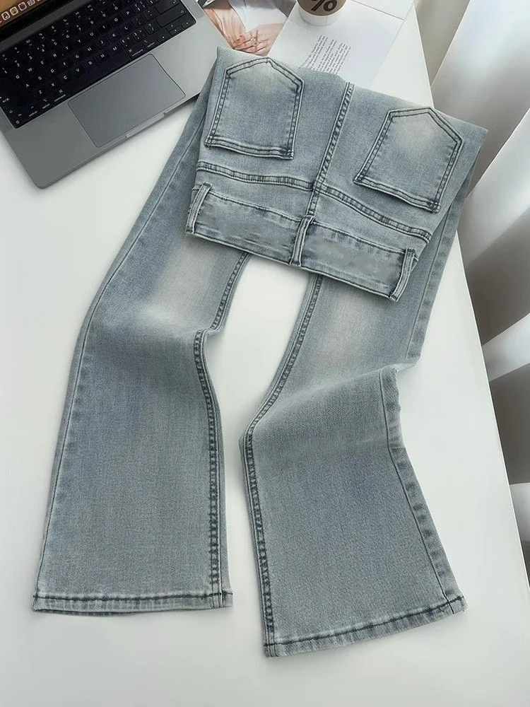 

Джинсы с высокой талией, облегающие, женские, модные, эластичные, слегка расклешенные, повседневные, на молнии, длинные брюки