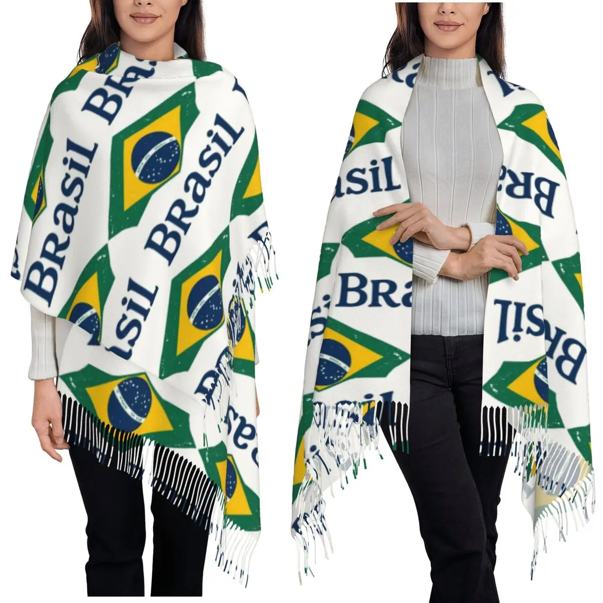 Brazil Flag Scarf Tassel Scarves Women Soft Warm Shawls and Wraps Large Fall Winter Shawl Wrap